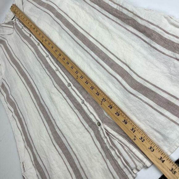 Jones New York 100% Linen White Striped Long Sleeve Tunic Button Down Up Women’s - Picture 14 of 16